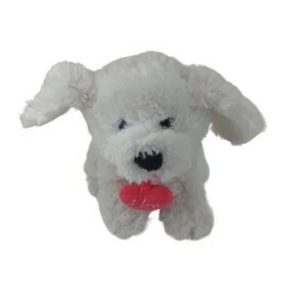 Chrisha Playful White Puppy Dog Plush W/Red I Love You Heart Collar 11 Stuffed